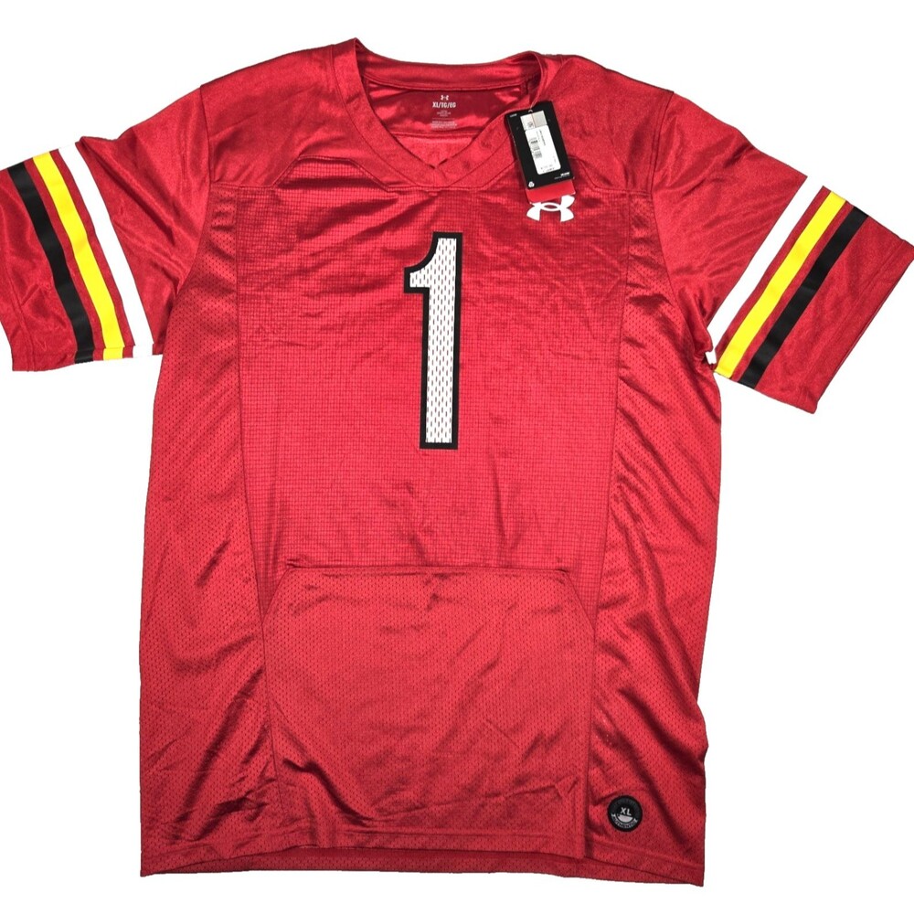 Under Armour Maryland Terrapins College Football #1 Men's XL Red Jersey New